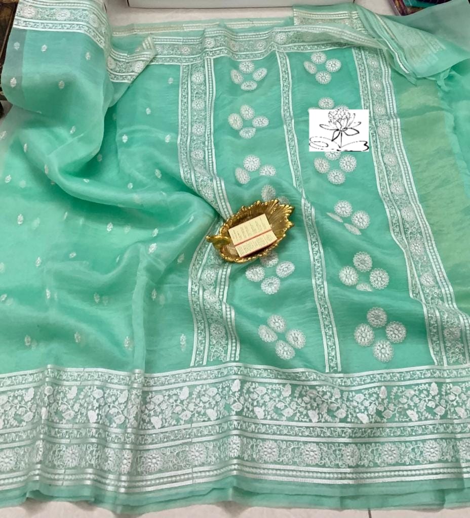 Banaras kora embroidery work saree