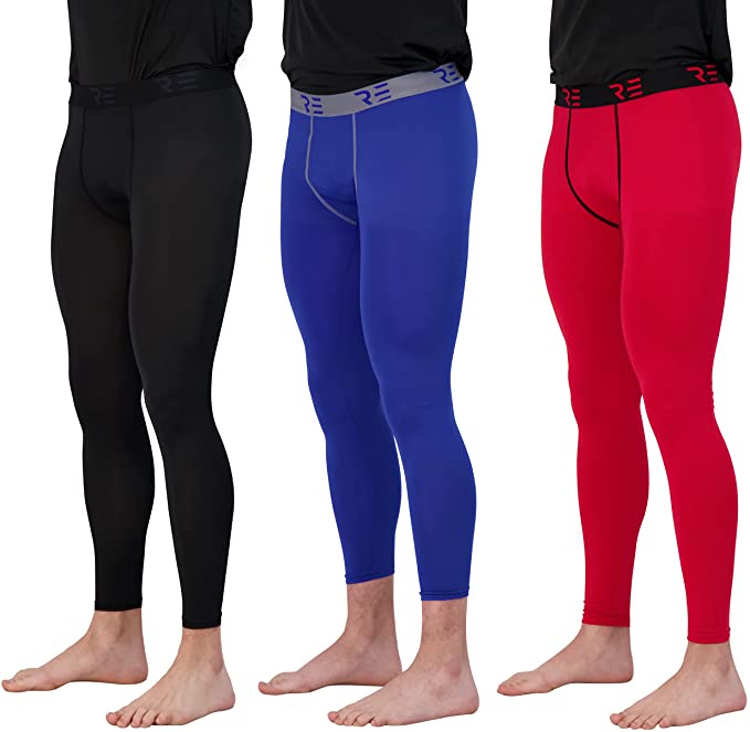 Real Essentials 3 Pack: Men's Compression Pants Base Layer Cool Dry Tights Active Athletic Sports Workout Running Leggings