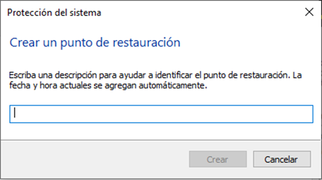 Creación del Punto de Restauración