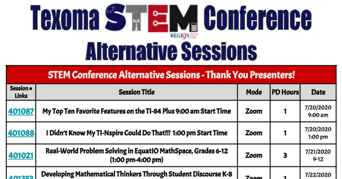 Texoma STEM Conf-Alternative Sessions