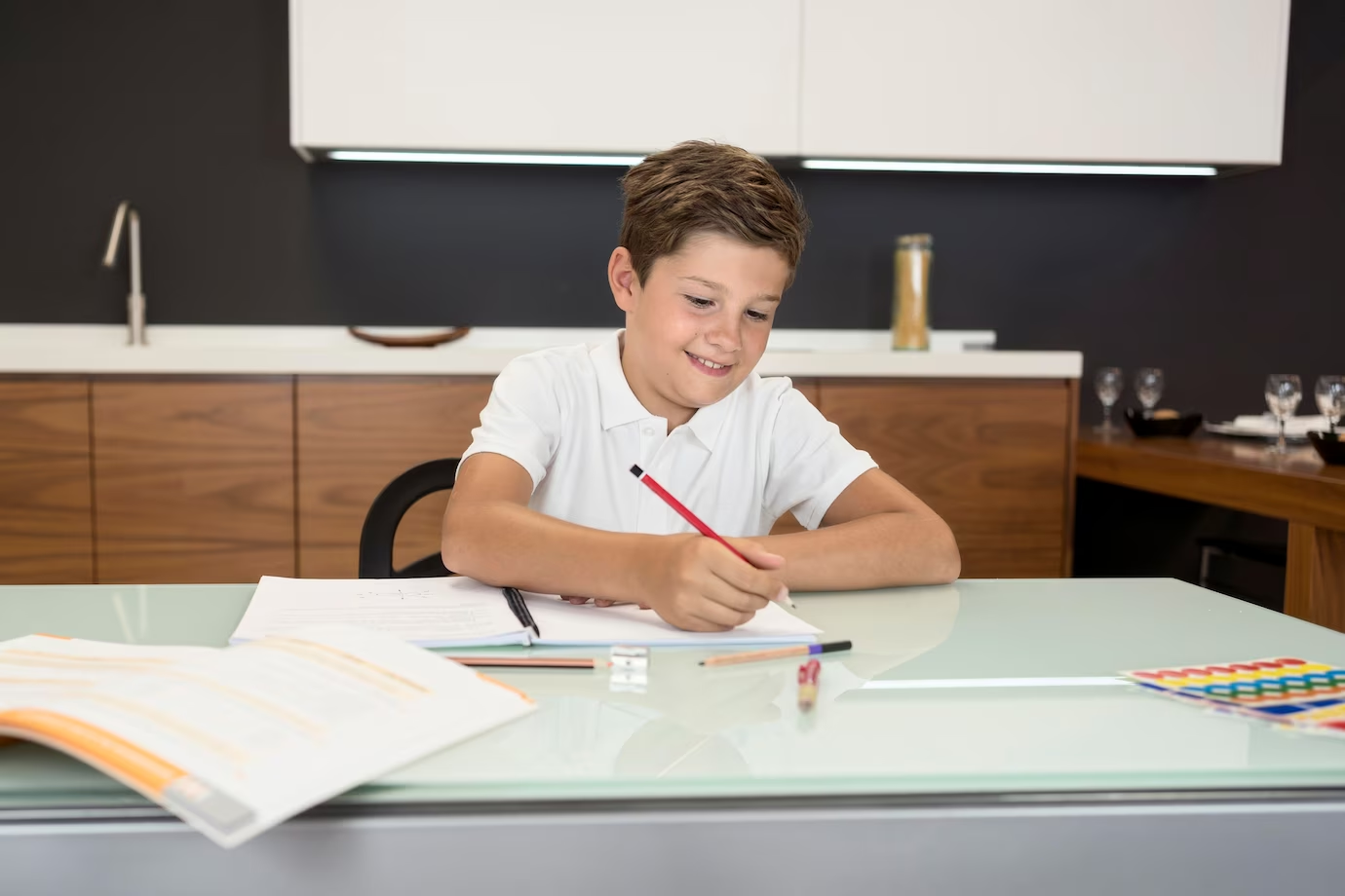 A kid writing an essay