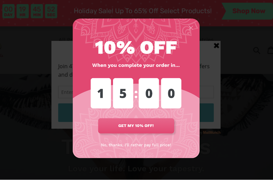 Use limited-time offers to reduce cart abandonment and keep visitors from bouncing