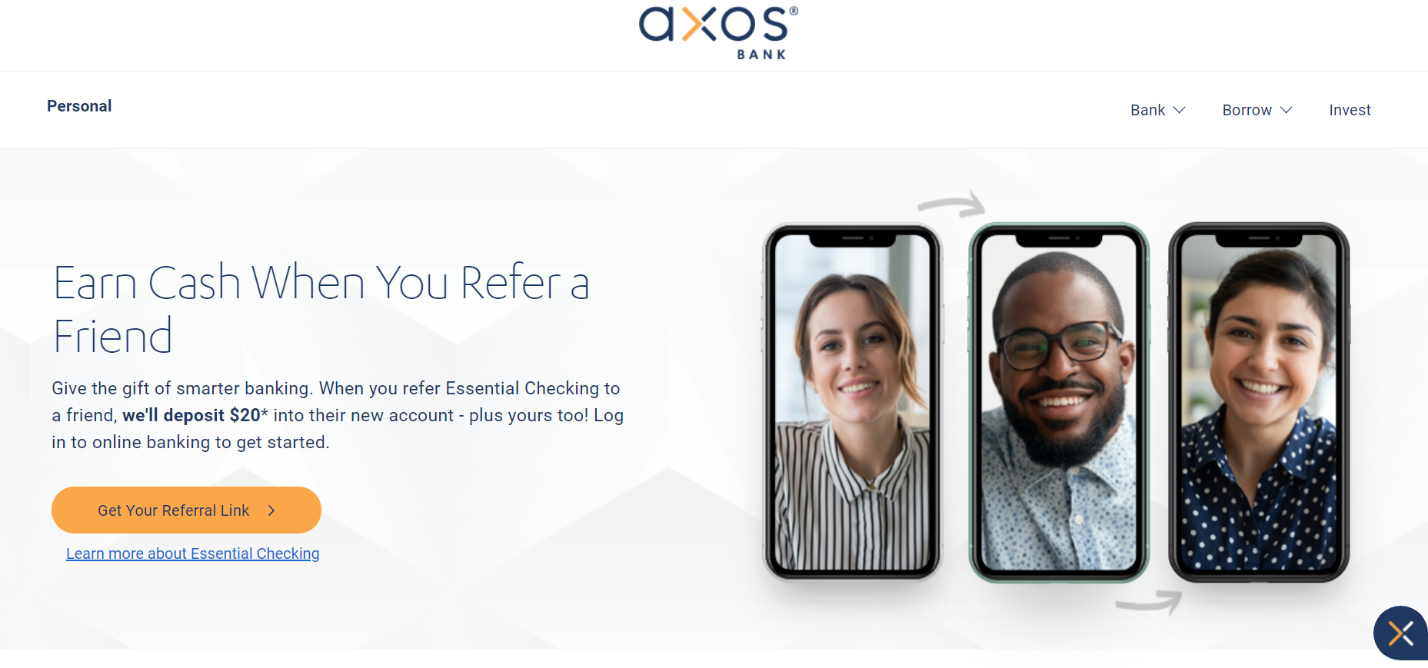 Axos Bank referral program landing page