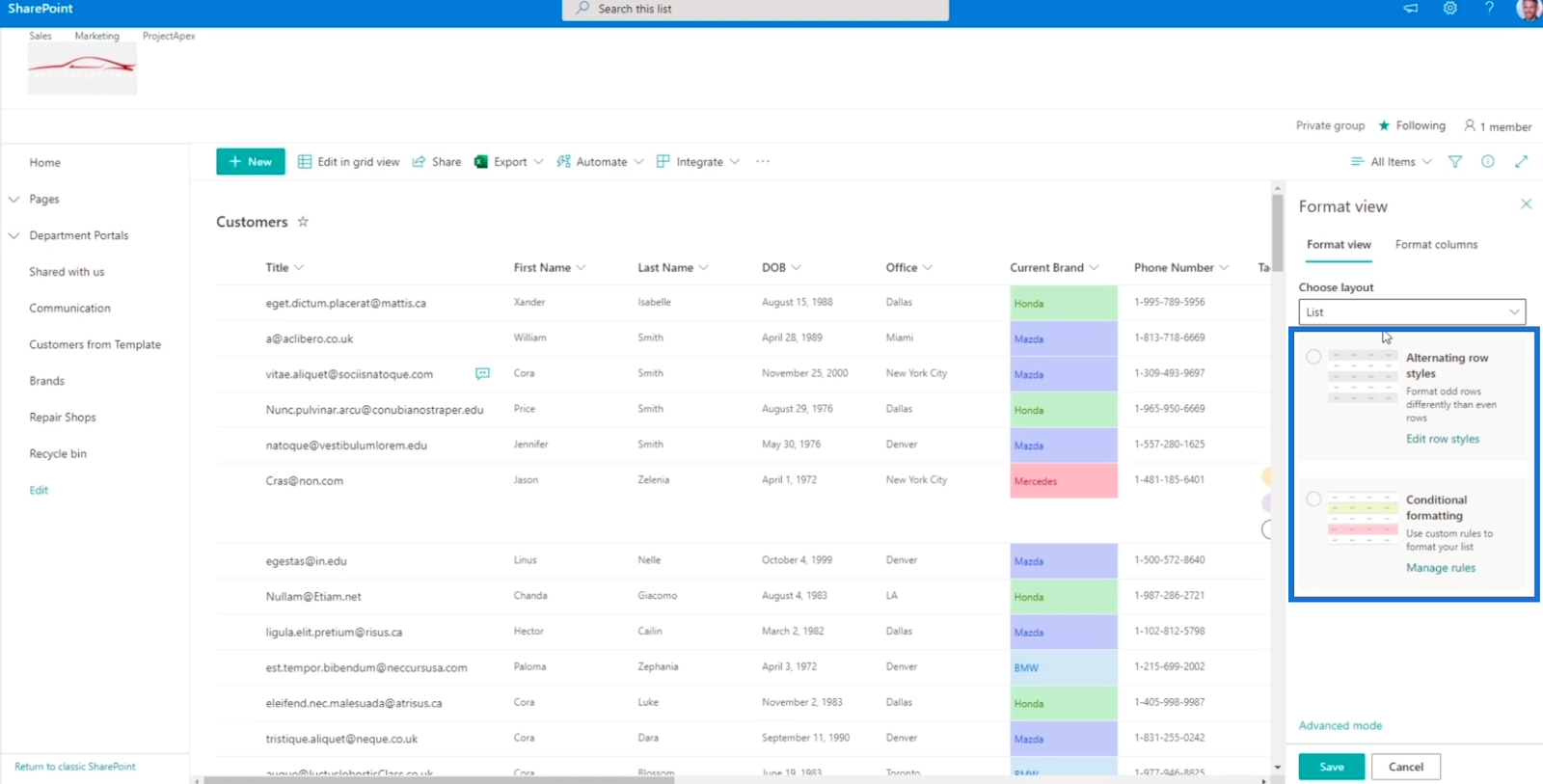 sharepoint list formatting