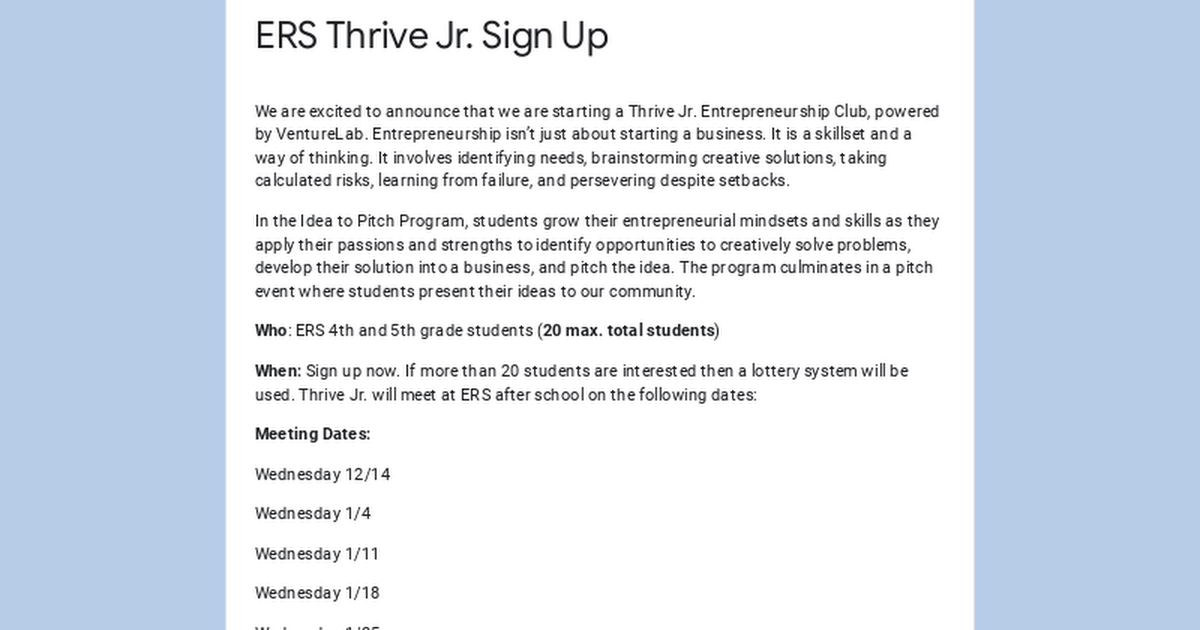 ERS Thrive Jr. Sign Up