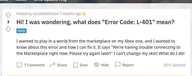 Minecraft Error Code L-401