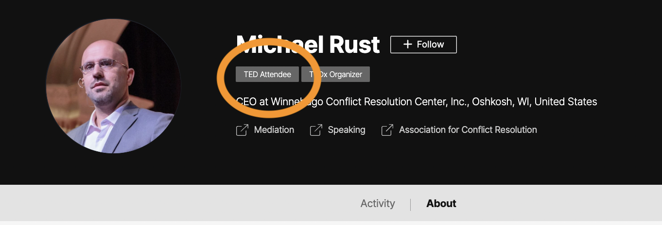 The organizers for the biggest TEDx events have "TED Attendee" badge in their profile