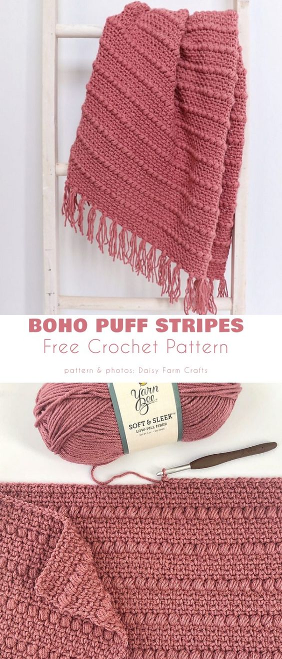 dusty rose blanket with bobble stripes