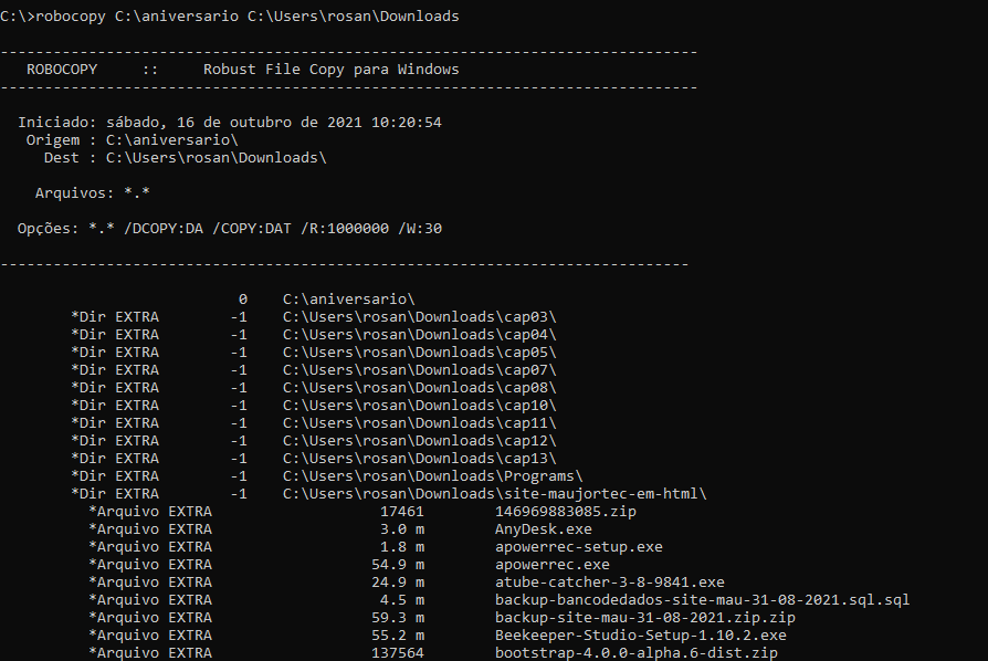 Copiando arquivos e transferindo com robocopy