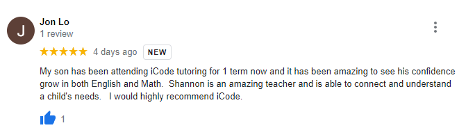 local tutoring service google review - recommends icode school