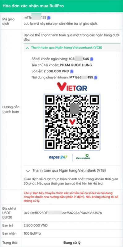 Chi tiết đơn hàng mua BullPro