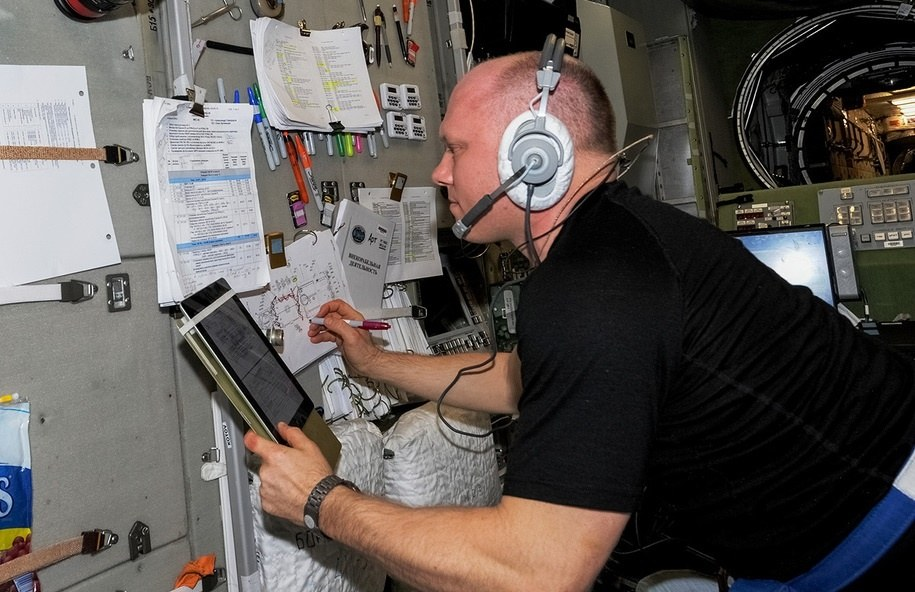 NASA writing in zero gravity space. 