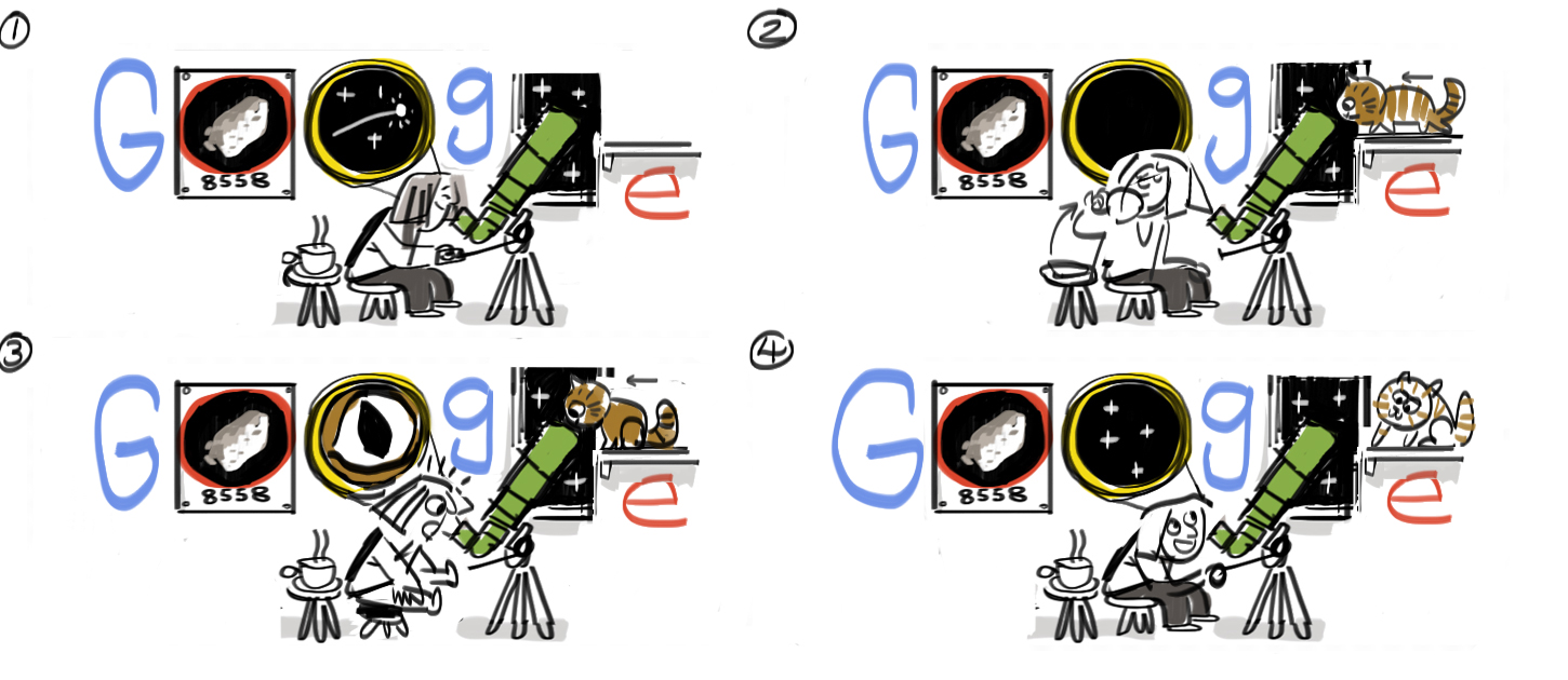 Bozza a colori dei primi tentativi di Doodle