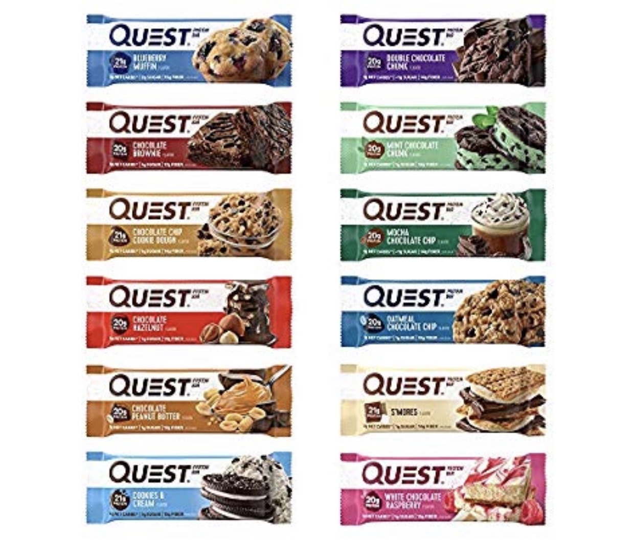 12 varieties of Quest protein bars