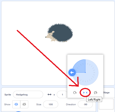 the left/right direction button for your Scratch sprite movement