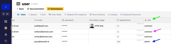 user roles in xano