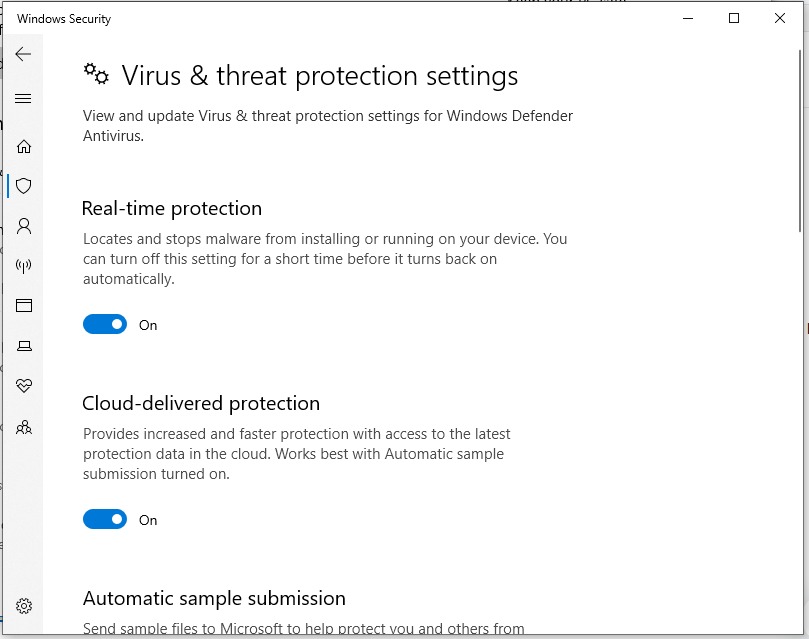 virus and threat protection settings