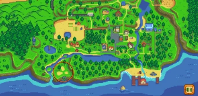 A map showing where to find Robin's Axe in Stardew Valley