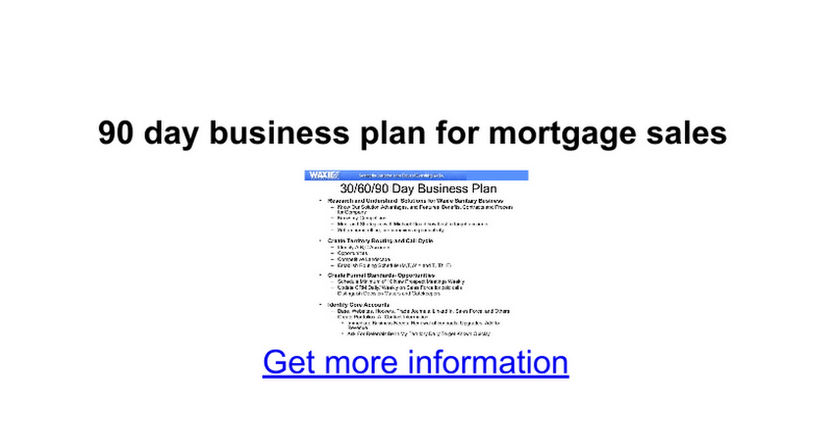 business plan for mortgage sales
