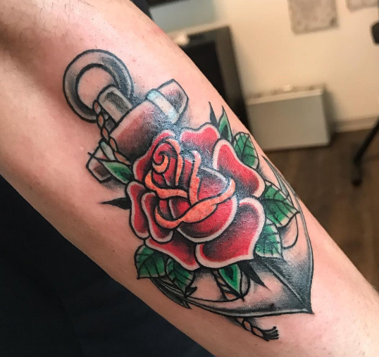 red rose flower tattoo for leg