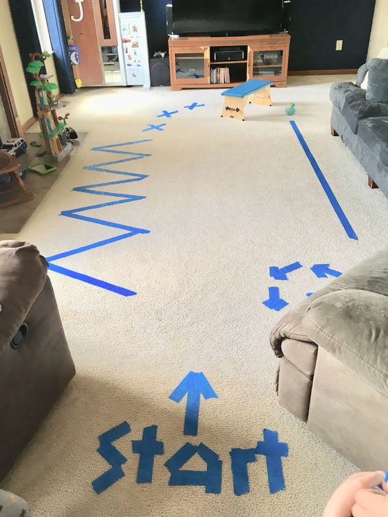 Indoor painters tape obstacle course! The little kids love this, and you can make it however you want!