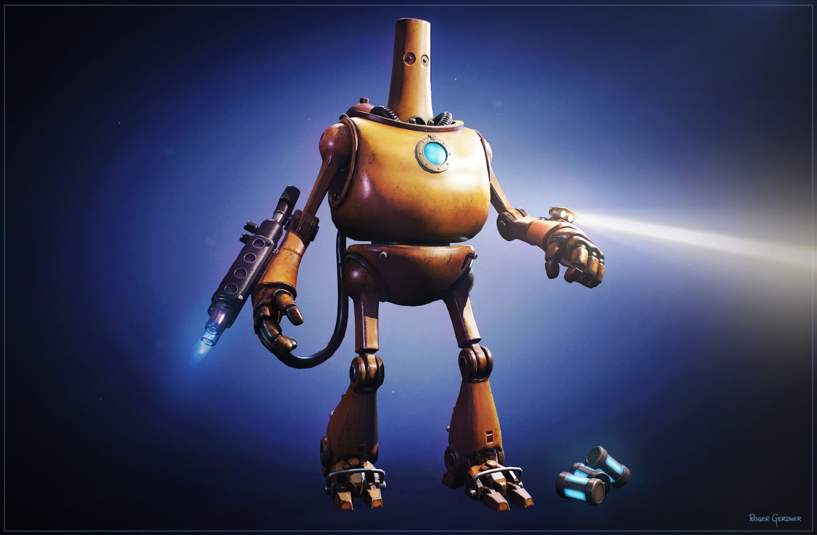 A 3D stylized droid by Roger Gerzner.