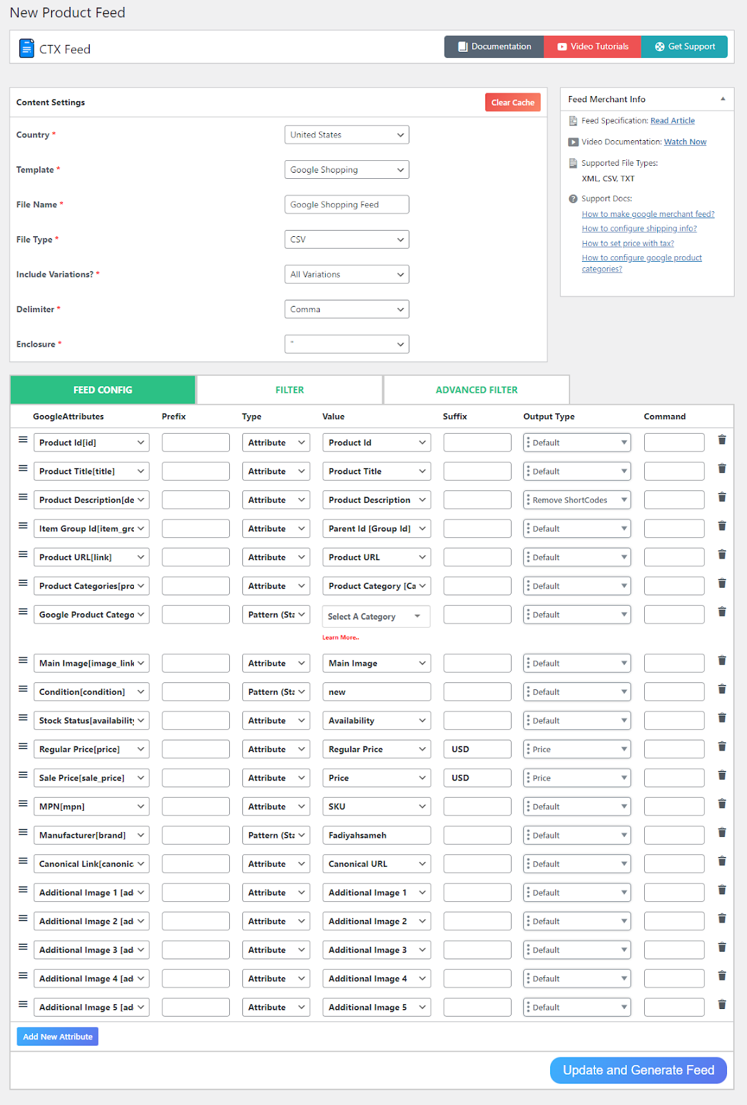 WooCommerce product feed attributes
