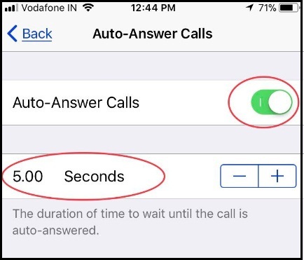 Set timer for 5 seconds to Auto-Answer Calls in iOS 11 on your iPhone