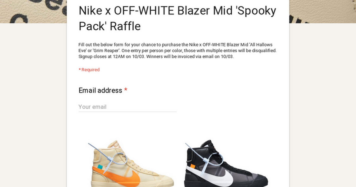 Nike x OFF-WHITE Blazer Mid 'Spooky Pack' Raffle