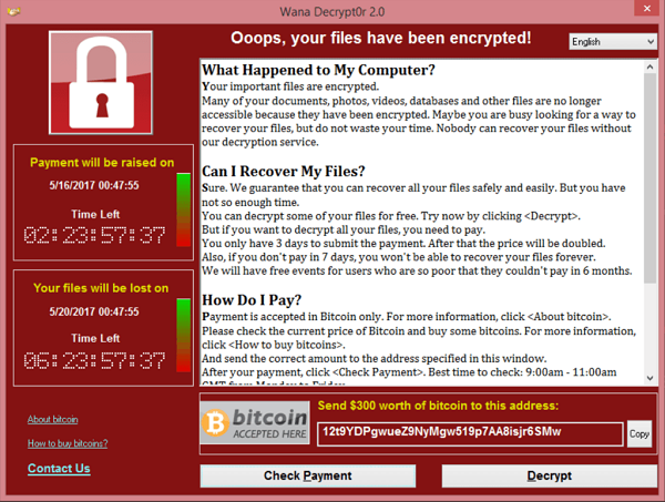 How to prevent ransomware attacks - A screenshot showing an example of the ransomware strain WannaCry.