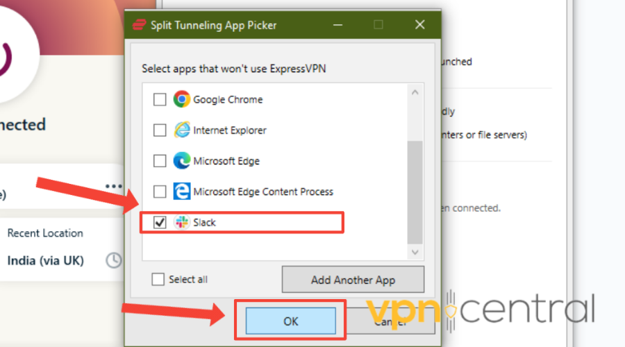 expressvpn split tunneling for slack