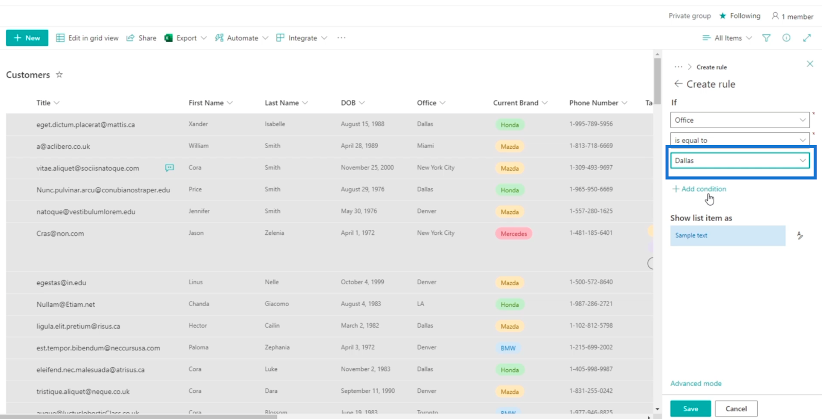 sharepoint list formatting