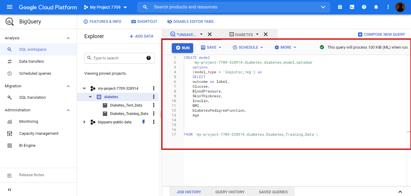 Training the model | ML pipeline in Google Cloud Platform