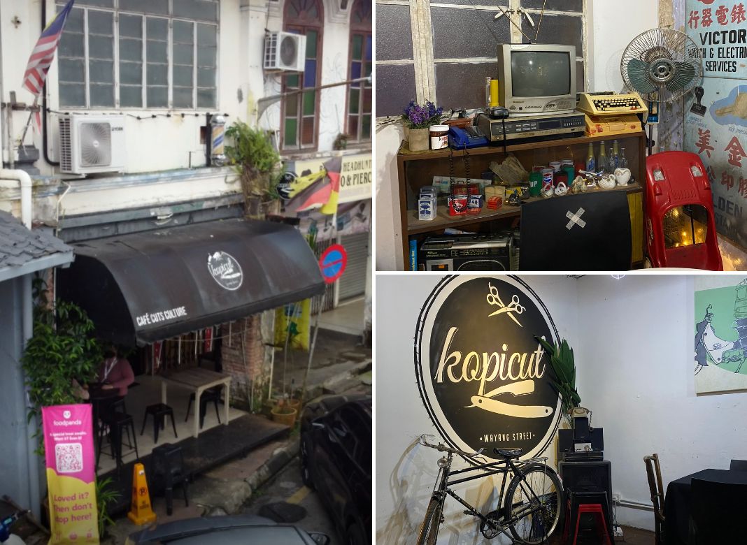Collage of Images of outside and indoors of Kopicut Cafe