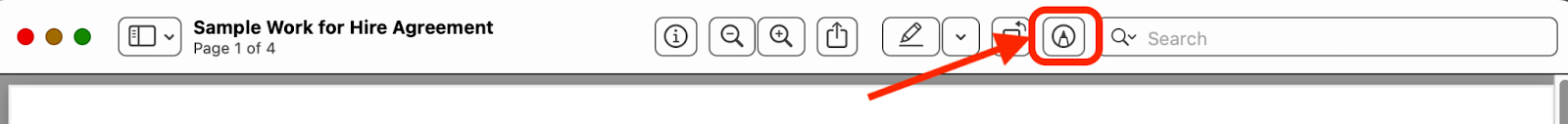 Mac Preview App menu with the Markup icon highlighted.