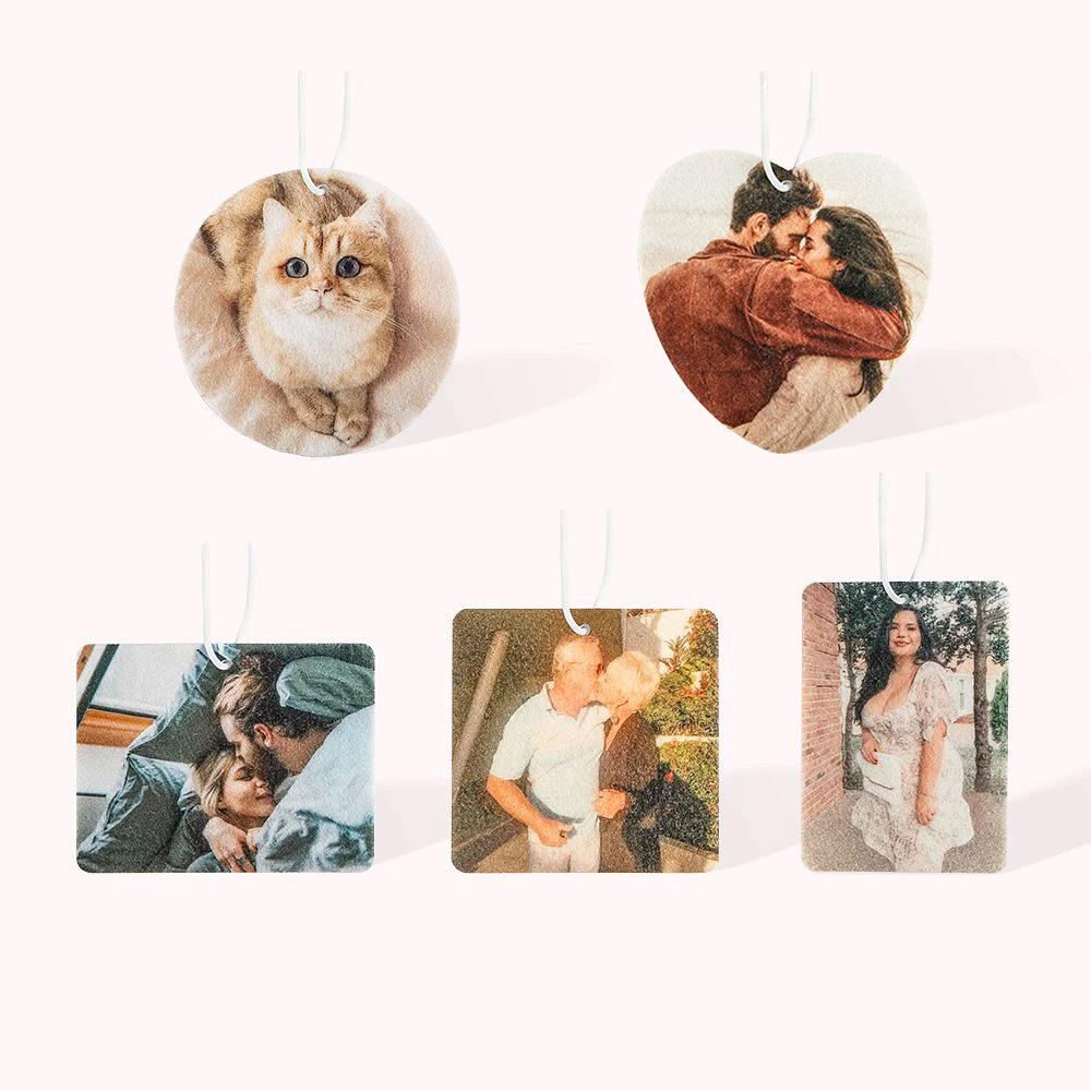 5 désodorisants pour voiture avec image personnalisée (couple, père-fille, chat, etc.)