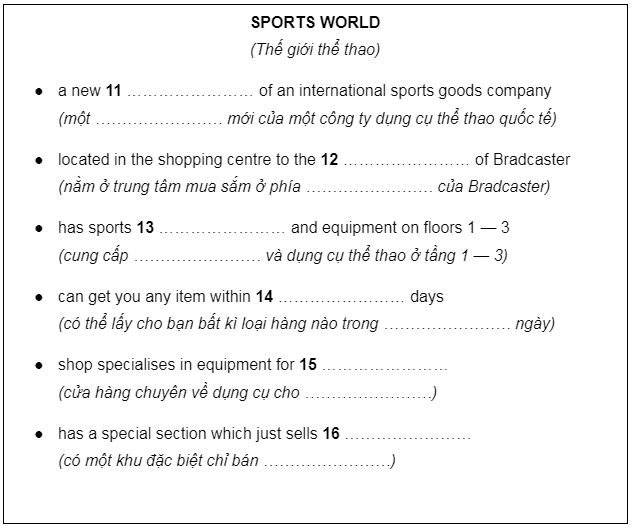 IELTS Listening 9 Test 1 - Section 2: Sports world