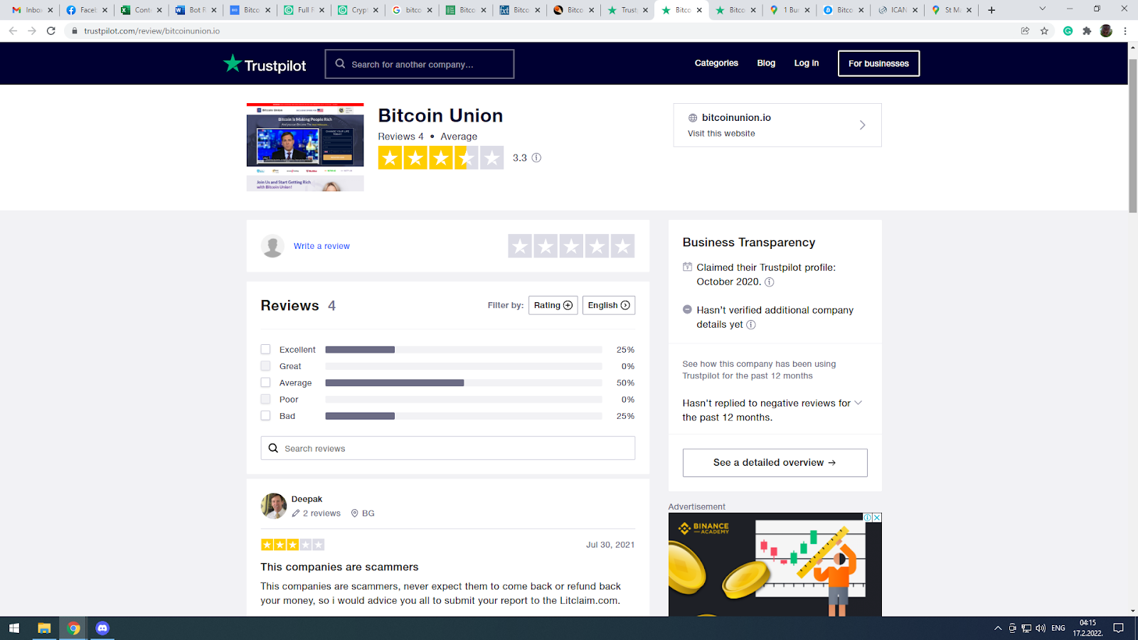 Bitcoin Union Trustpilot Reviews