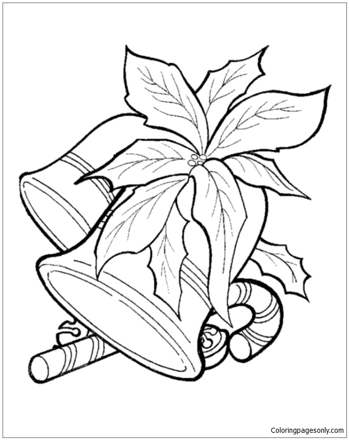 Christmas Bells And Candy Cane Coloring Pages