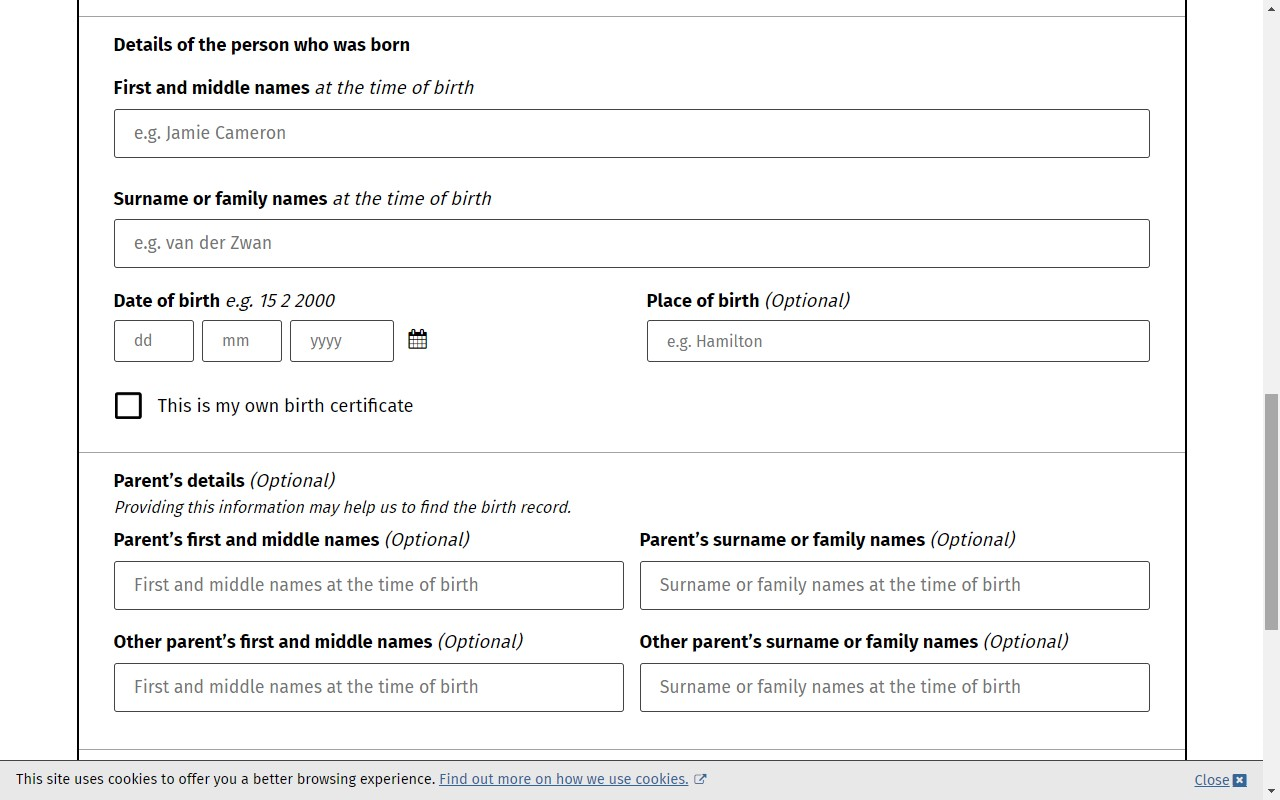 STEP 3. Provide the vital details for your birth certificate order.