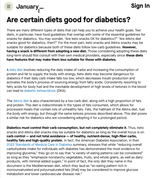 a january.ai blog post discussing the benefits of diets for diabetics