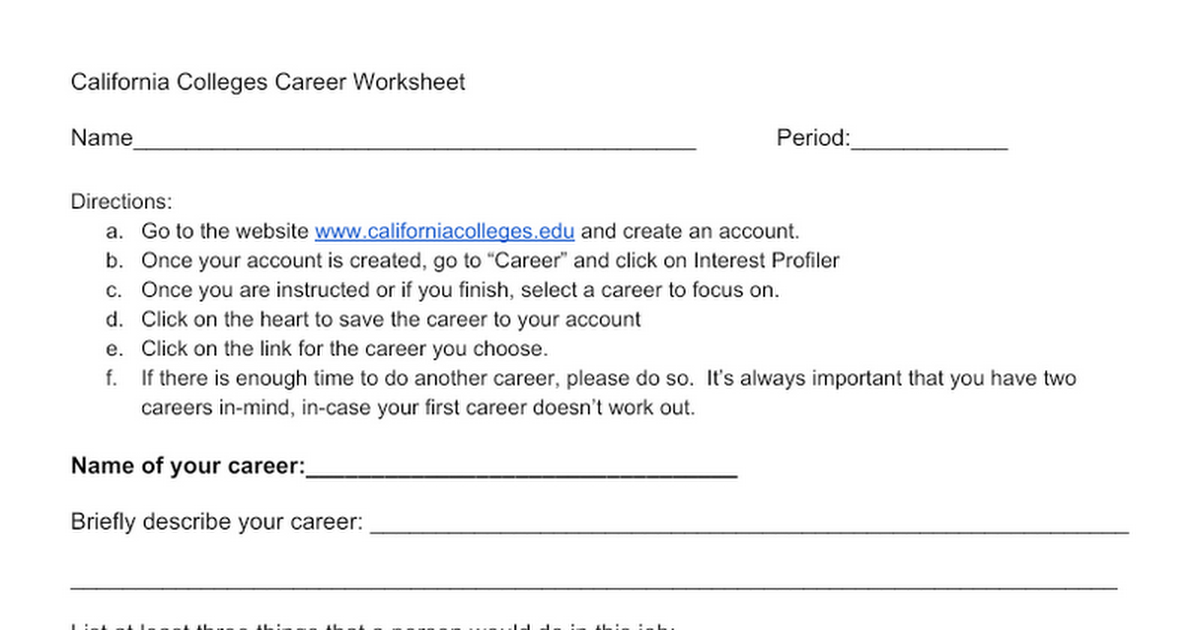 2020 CCGI Career Interest Profile Worksheet 