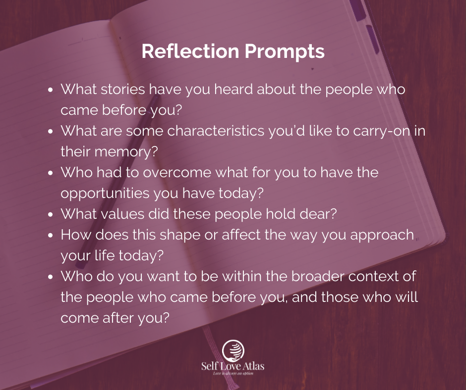 reflection prompts for getting in touch with your roots and finding strength in your heritage and connectedness with other people.