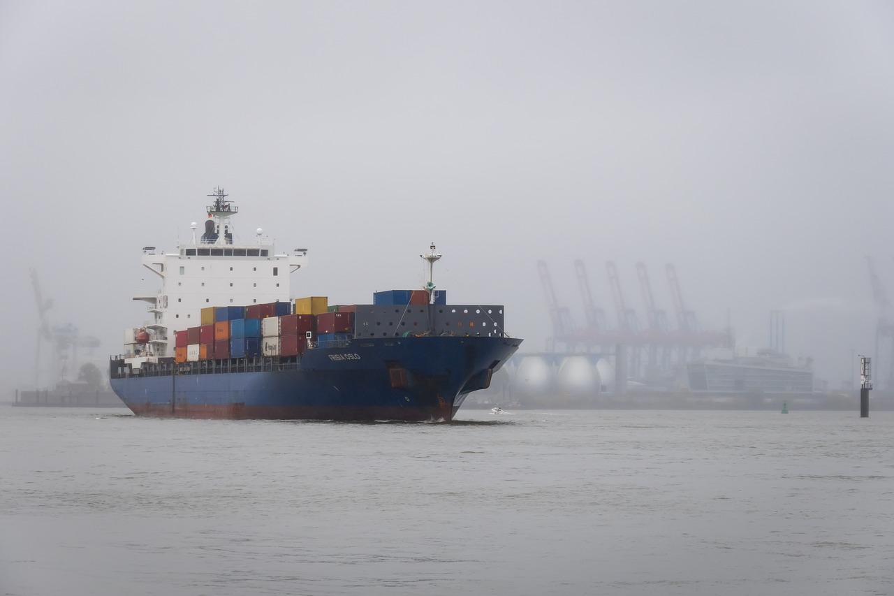 cargo vessel in cloudy weather