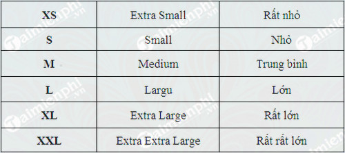 Cấc kiểu size quần áo phổ biến