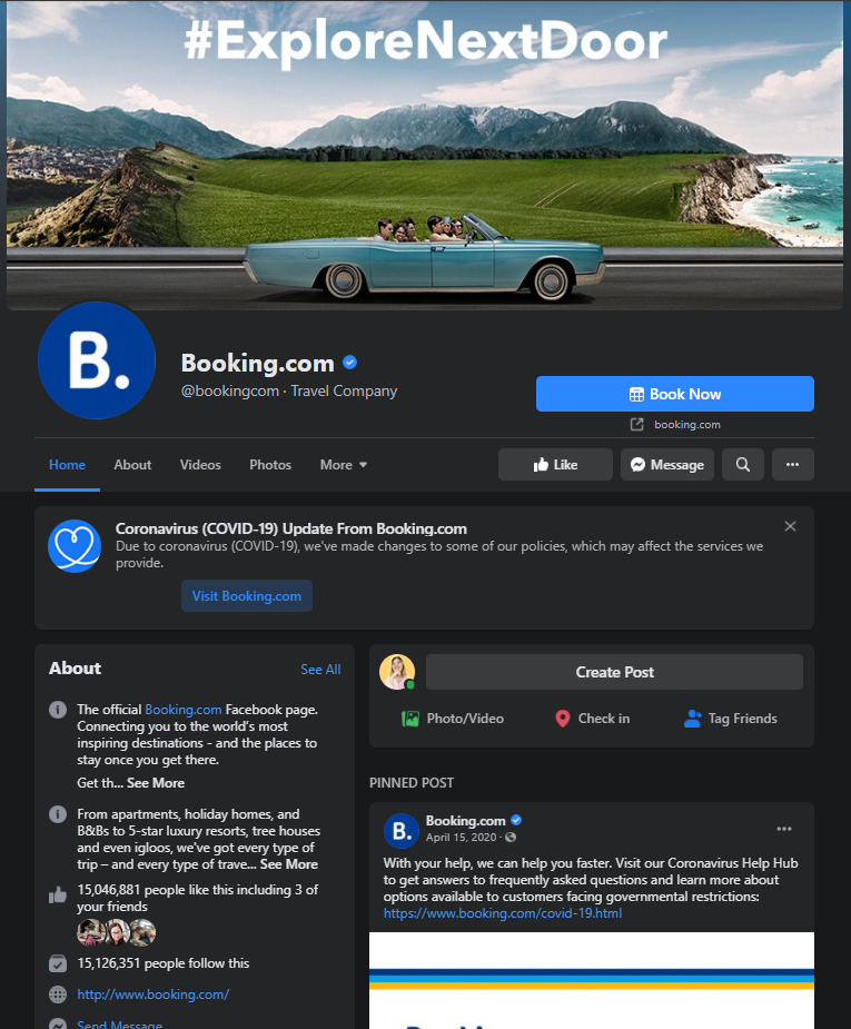 booking.com facebook page example