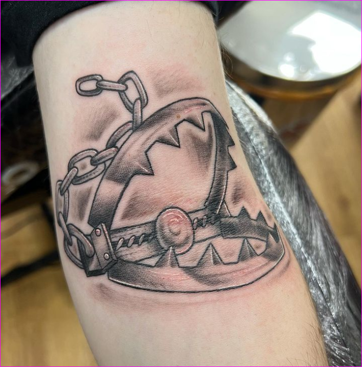 Elbow Bear Trap Tattoo