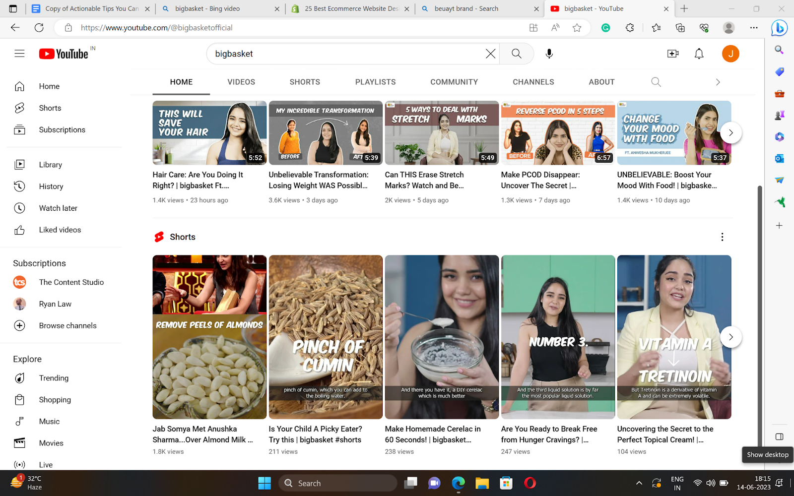 Bigbasket YouTube content