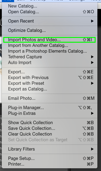 Lightroom Importação