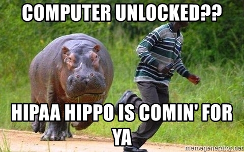 Computer unlocked? HIPAA hippo is comin' for ya